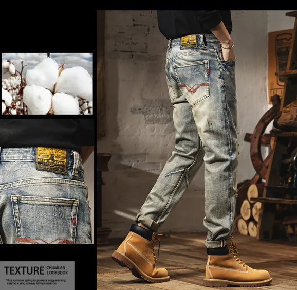 Jeans Ajustados Vintage Desgastados para Hombre