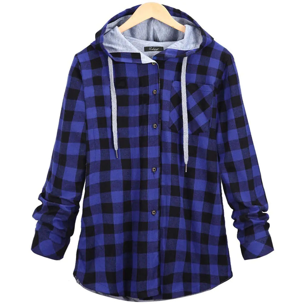 Cárdigan con Capucha a Cuadros Multicolor para Mujer