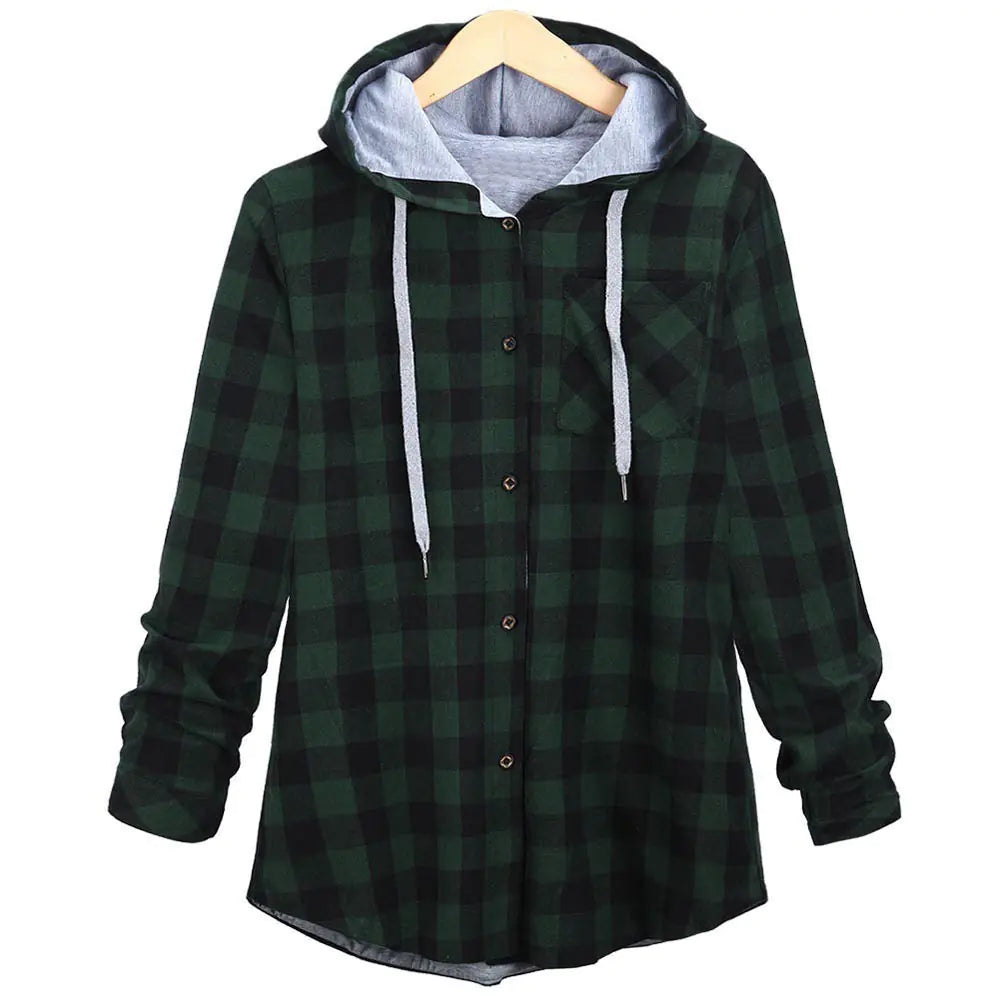 Cárdigan con Capucha a Cuadros Multicolor para Mujer