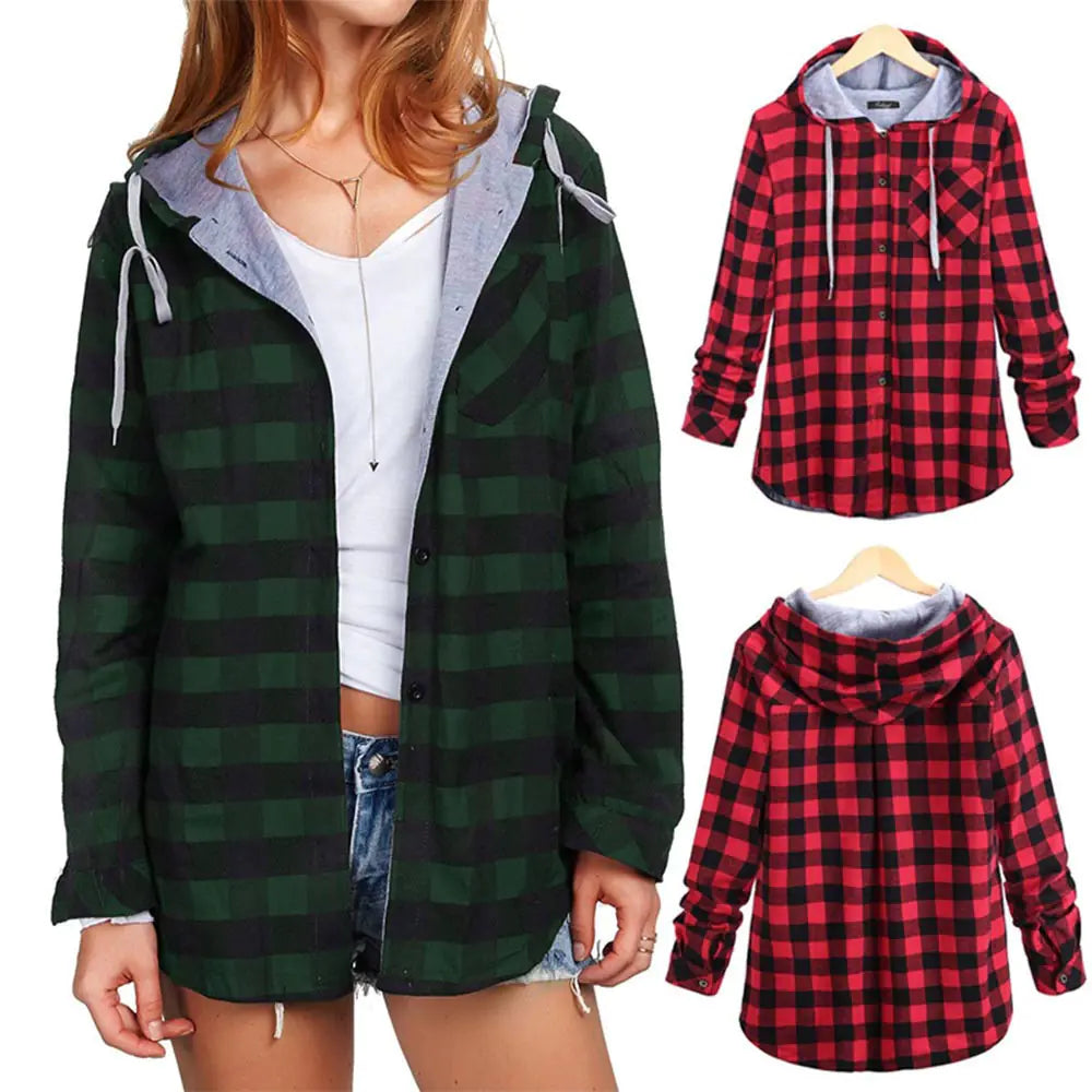 Cárdigan con Capucha a Cuadros Multicolor para Mujer