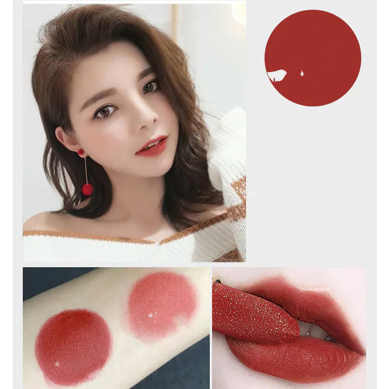 Hidratante de Maquillaje Rojo Mate de Terciopelo con Diamante Dorado Estrella