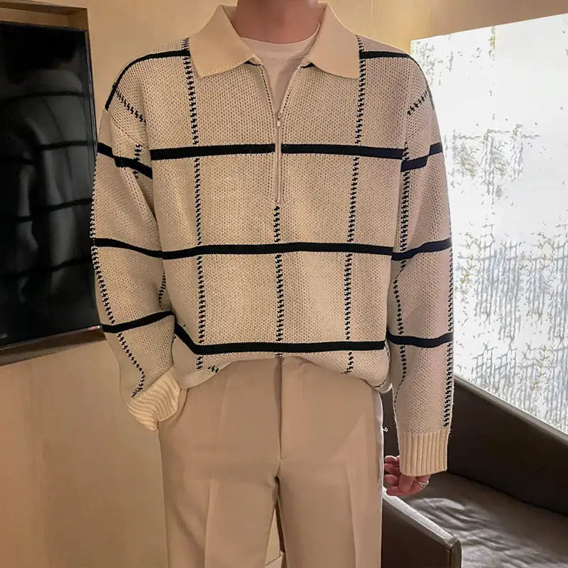 Camisa Polo de Punto con Solapa a Cuadros para Hombre