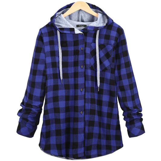 Cárdigan con Capucha a Cuadros Multicolor para Mujer